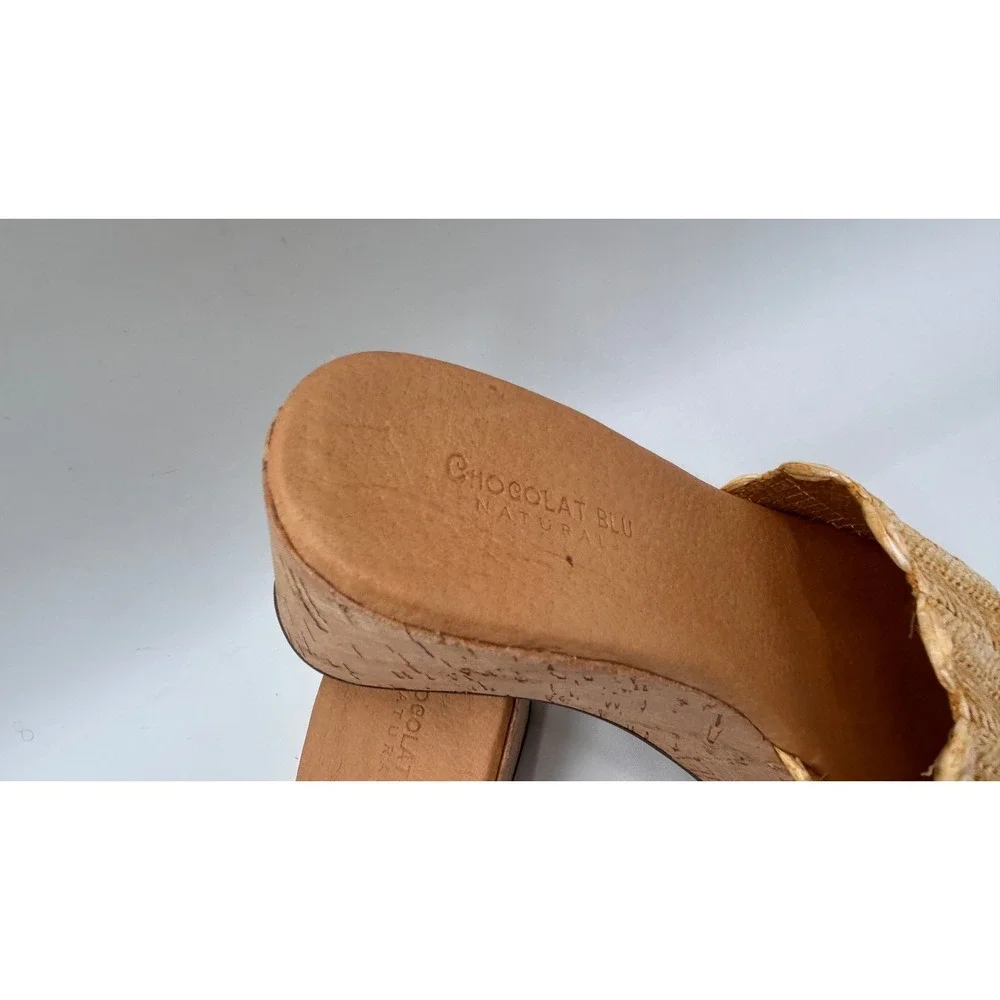 Chocolat Blu Gilda Raffia Platform Slide Sandals Size 8 Resort Boho Chic Beach